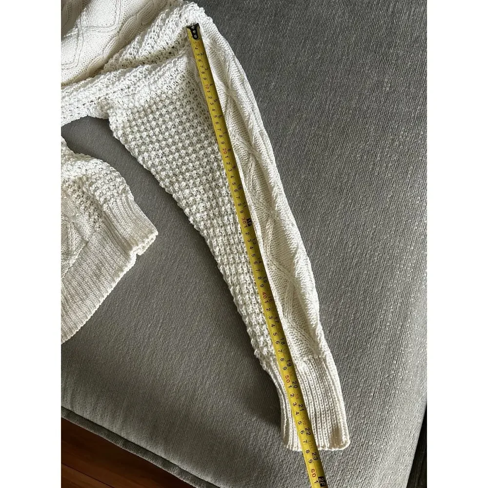 Vtg Fisherman Sweater Men's M Cream Oversized Cable Knit Chunky Pullover 90s